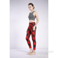 Leggings elastici alti a vita alta stampati in tartan da donna